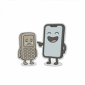 Grappige Cartoon _ Nieuwe Smartphone vs Oude Telef Sticker (Voorkant)