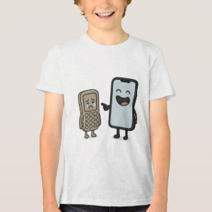 Grappige Cartoon _ Nieuwe Smartphone vs Oude Telef Tri-Blend Shirt