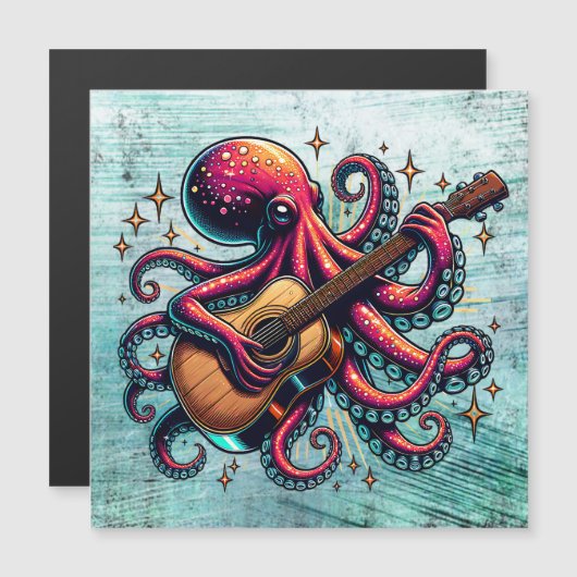 Grappige Cartoon Octopus Spelen Gitaar (Voorkant / Achterkant)
