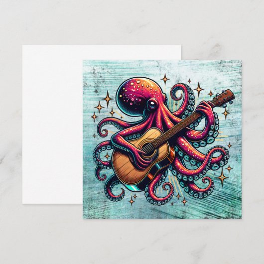Grappige Cartoon Octopus Spelen Gitaar (Voorkant / Achterkant)