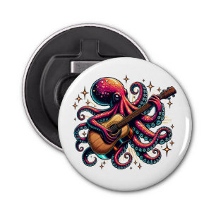 Grappige Cartoon Octopus Spelen Gitaar Button Flesopener