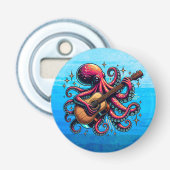 Grappige Cartoon Octopus Spelen Gitaar Button Flesopener (Voorkant)