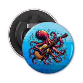 Grappige Cartoon Octopus Spelen Gitaar Button Flesopener