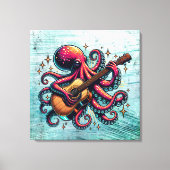 Grappige Cartoon Octopus Spelen Gitaar Canvas Afdruk (Voorkant)