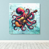 Grappige Cartoon Octopus Spelen Gitaar Canvas Afdruk (Insitu (Houten vloer))