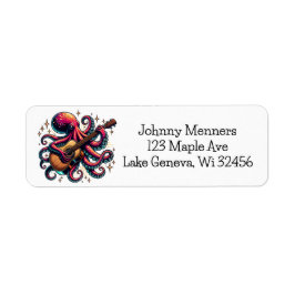 Grappige Cartoon Octopus Spelen Gitaar Etiket