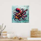 Grappige Cartoon Octopus Spelen Gitaar Poster (Keuken)