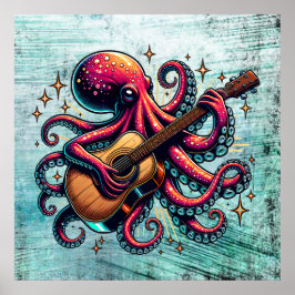 Grappige Cartoon Octopus Spelen Gitaar Poster