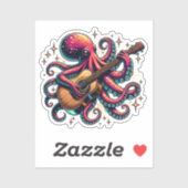 Grappige Cartoon Octopus Spelen Gitaar Sticker (Vel)
