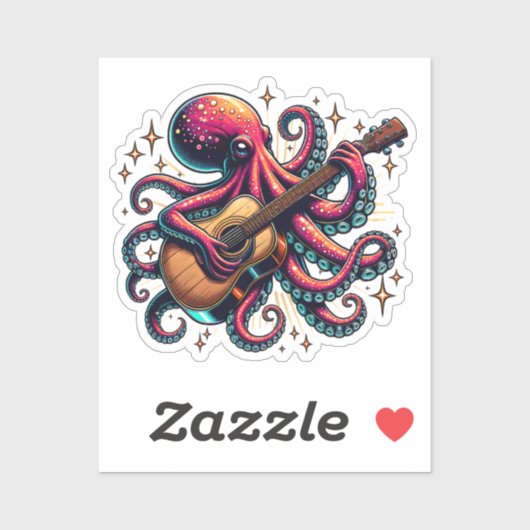 Grappige Cartoon Octopus Spelen Gitaar Sticker (Vel)