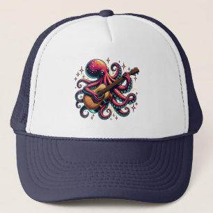 Grappige Cartoon Octopus Spelen Gitaar Trucker Pet
