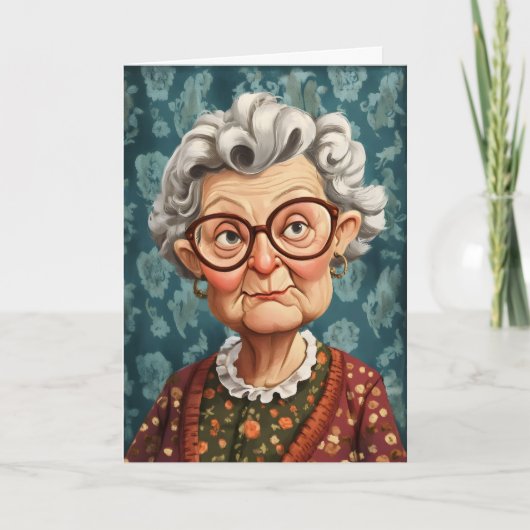 Grappige Cartoon oude vrouw Feestdagen Kaart (Voorkant)