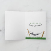 Grappige cartoon over het pensioen van een chimpan kaart (Binnen)