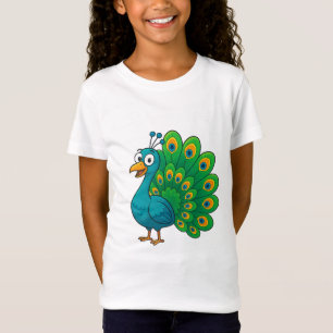 Grappige Cartoon Pauw met kleurrijke staart T-shirt