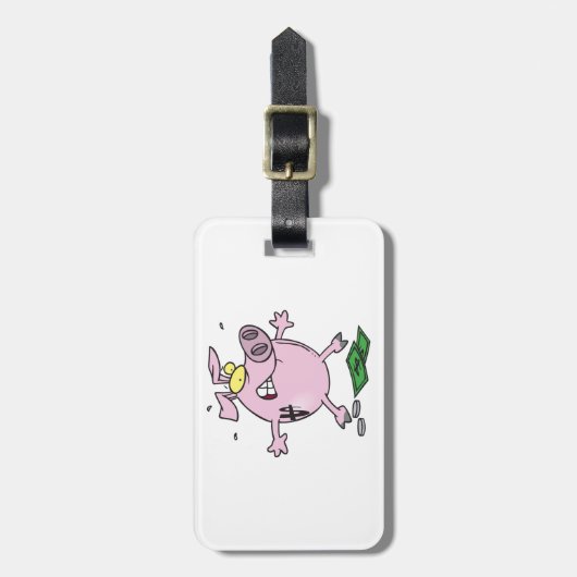 Grappige Cartoon Piggy Bank verliest geld Bagagelabel (Voorkant verticaal)