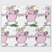 Grappige Cartoon Piggy Bank verliest geld Cadeaupapier (Vlak)