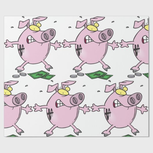 Grappige Cartoon Piggy Bank verliest geld Cadeaupapier (Vlak)