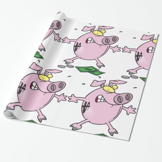 Grappige Cartoon Piggy Bank verliest geld Cadeaupapier (Uitgerold)
