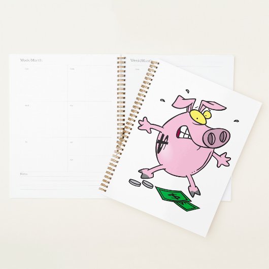 Grappige Cartoon Piggy Bank verliest geld Planner