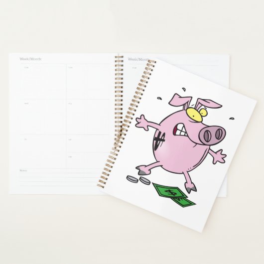 Grappige Cartoon Piggy Bank verliest geld Planner (Display)