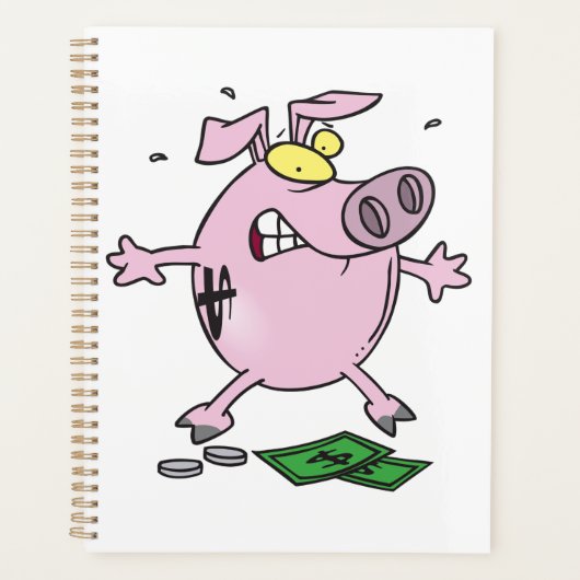 Grappige Cartoon Piggy Bank verliest geld Planner (Voorkant)