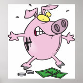 Grappige Cartoon Piggy Bank verliest geld Poster (Voorkant)