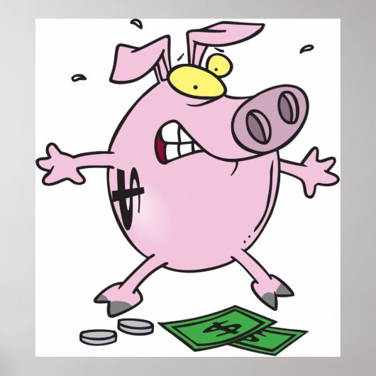 Grappige Cartoon Piggy Bank verliest geld Poster (Voorkant)