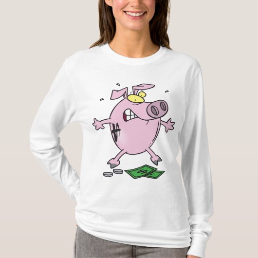 Grappige Cartoon Piggy Bank verliest geld T-shirt (Voorkant)