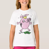 Grappige Cartoon Piggy Bank verliest geld T-shirt (Voorkant)