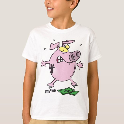 Grappige Cartoon Piggy Bank verliest geld T-shirt (Voorkant)