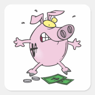 Grappige Cartoon Piggy Bank verliest geld Vierkante Sticker