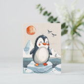 Grappige cartoon Pinguïn op Ice Floe Briefkaart (Staand voorkant)