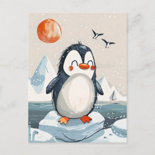 Grappige cartoon Pinguïn op Ice Floe Briefkaart