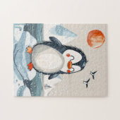 grappige cartoon Pinguïn op ijsschots Legpuzzel (Horizontaal)
