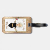 Grappige Cartoon Rijpere Vrouw Cruise Strand Tropi Bagagelabel (Achterkant horizontaal)