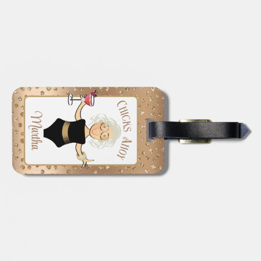 Grappige Cartoon Rijpere Vrouw Cruise Strand Tropi Bagagelabel (Achterkant horizontaal)