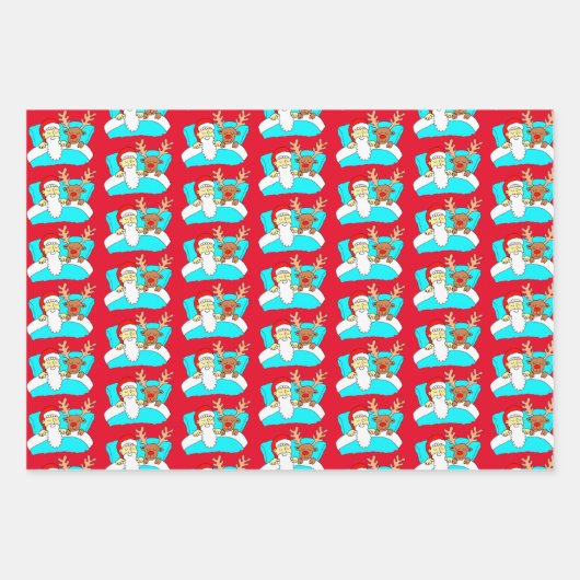 Grappige Cartoon Santa, rendier en wc-rol Inpakpapier Vel (Voorkant)