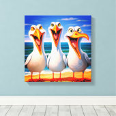 Grappige Cartoon Seagull Art Canvas Afdruk (Insitu (Houten vloer))
