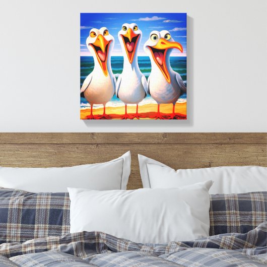 Grappige Cartoon Seagull Art Canvas Afdruk (Insitu (Slaapkamer))
