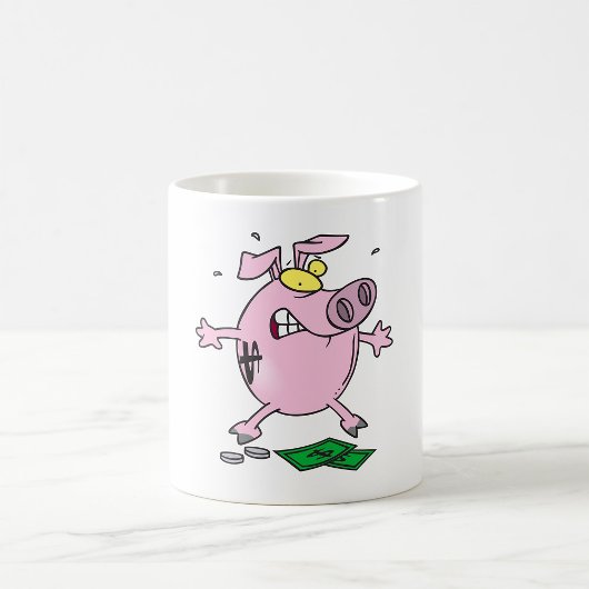 Grappige Cartoon Spaarpot Verliest Geld Koffiemok