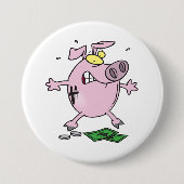 Grappige Cartoon Spaarpot Verliest Geld Ronde Button 7,6 Cm (Voorkant)