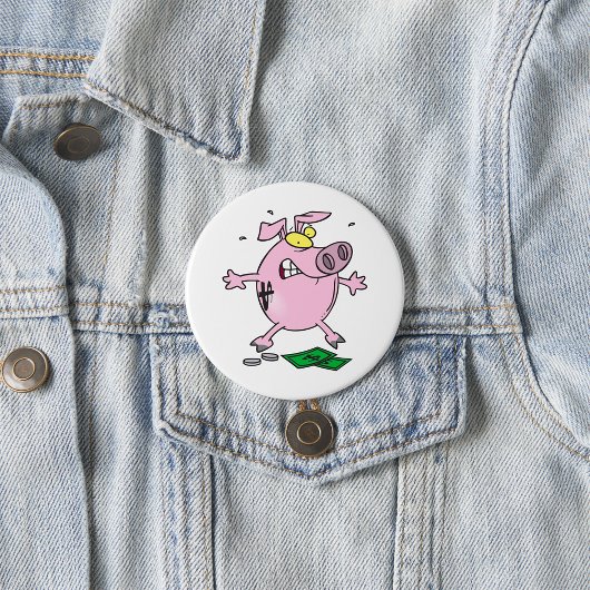 Grappige Cartoon Spaarpot Verliest Geld Ronde Button 7,6 Cm