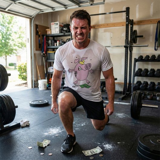 Grappige Cartoon Spaarpot Verliest Geld T-shirt