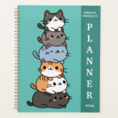 Grappige Cartoon Stack of Cats gepersonaliseerd Planner (Voorkant)