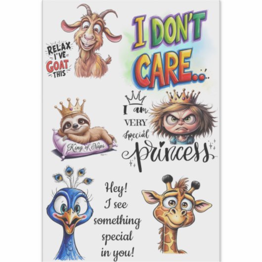 Grappige Cartoon Stickers Motivatie & Sarcastisch (Voorkant)