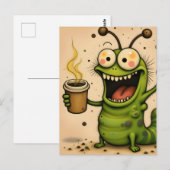 Grappige cartoon stijl over cafeïnehoudende rups briefkaart (Voorkant / Achterkant)