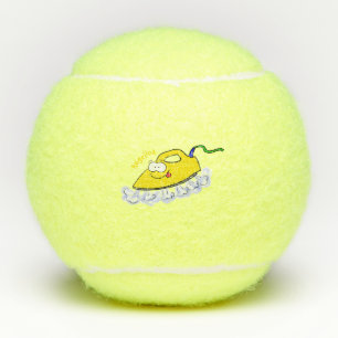 Grappige cartoon strijkijzer wasgoed illustratie tennisballen