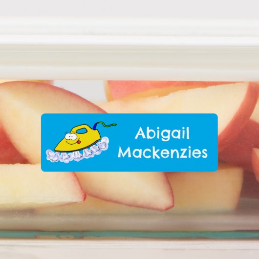 Grappige cartoon strijkijzer wasserij gepersonalis labels (Aangebracht)