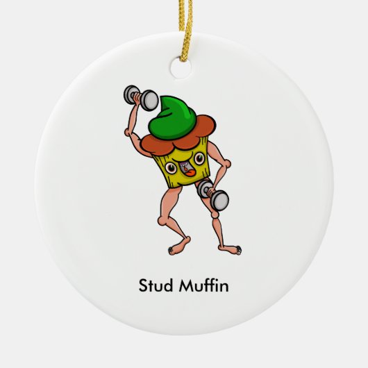 Grappige Cartoon Stud Muffin Workout Keramisch Ornament (Voorkant)