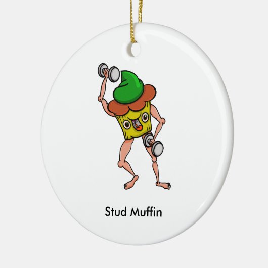 Grappige Cartoon Stud Muffin Workout Keramisch Ornament (Links)